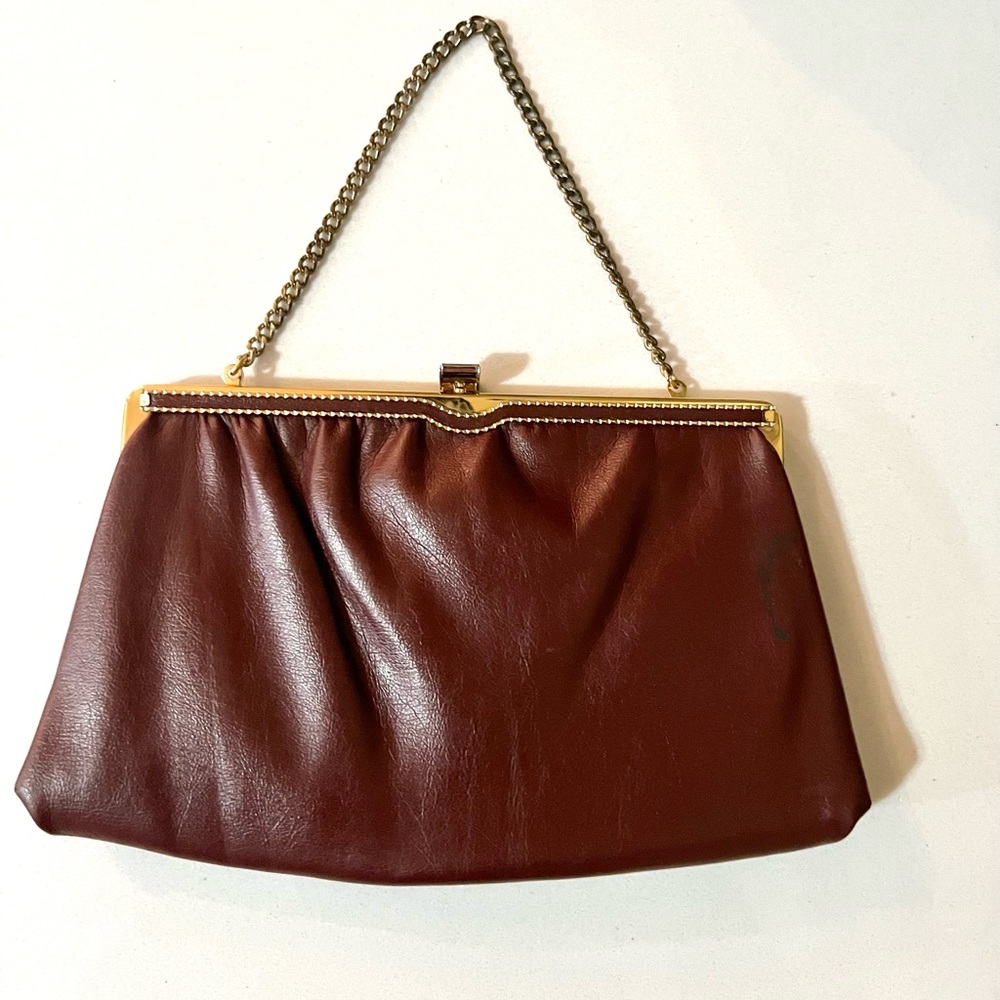 Ande Vintage 1960's Leather Burgundy Dainty Gold Chain Bag